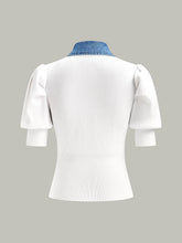 Knitted and Denim Contrast Button Top